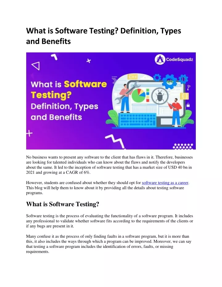 what is software testing definition types and benefits