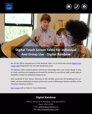 Digital Touch Screen Table For Individual And Group Use - Digital Rainbow