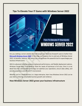 Tips To Elevate Your IT Game with Windows Server 2022