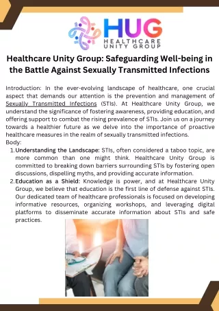 Healthcare Unity Group Safeguarding Well-being in the Battle Against Sexually Transmitted Infections