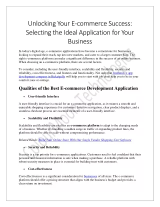 Unlocking Your E-commerce Success: Selecting the Ideal Application for Your Busi