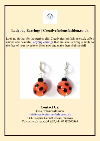 Ladybug Earrings  Creativefusionsfashion.co.uk
