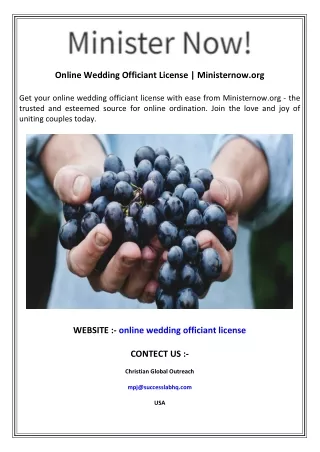 Online Wedding Officiant License  Ministernow.org