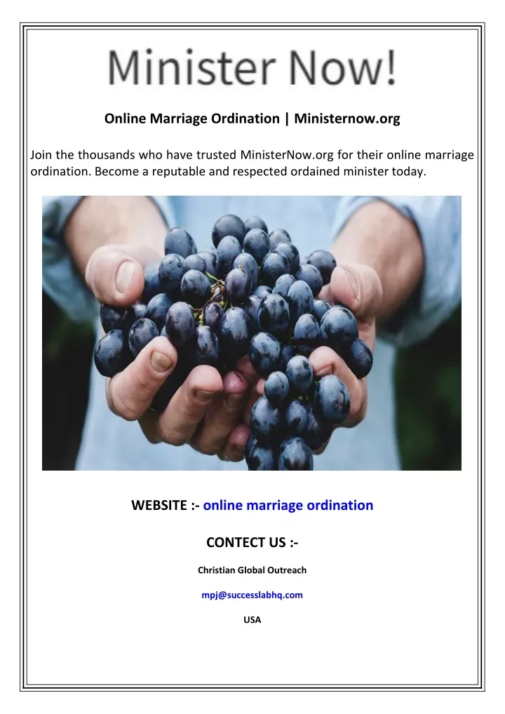 online marriage ordination ministernow org