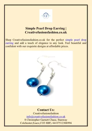 Simple Pearl Drop Earring  Creativefusionsfashion.co.uk