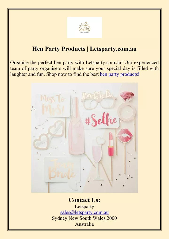 hen party products letsparty com au