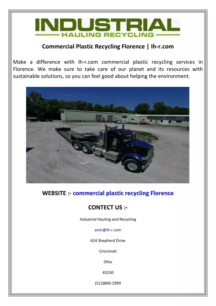 commercial plastic recycling florence ih r com