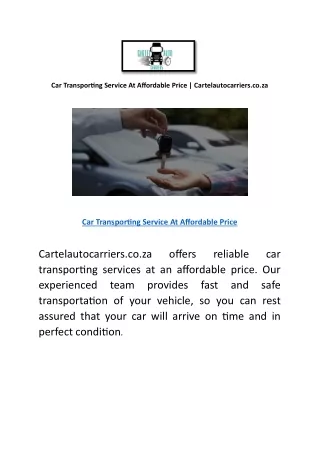 Auto Transportation Companies South Africa | Cartelautocarriers.co.za