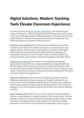 Digital Solutions: Modern Teaching Tools Elevate Classroom Experience