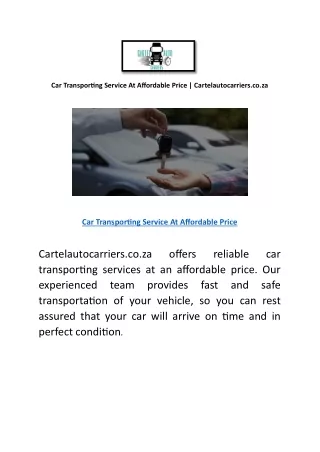 Cheap Car Transporting Company South Africa | Cartelautocarriers.co.za