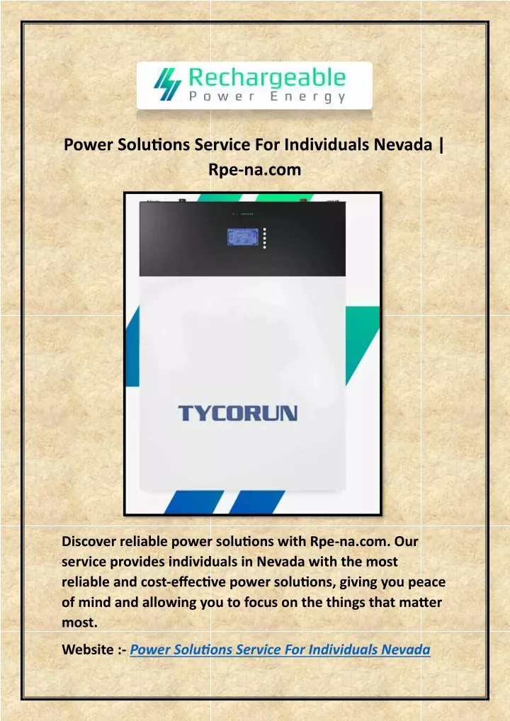 power solutions service for individuals nevada