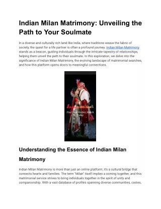 Indian Milan Matrimony_ Unveiling the Path to Your Soulmate