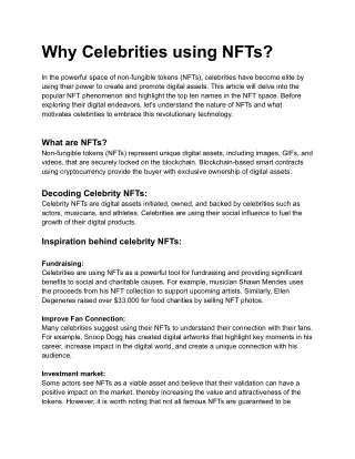 Why Celebrities using NFTs?