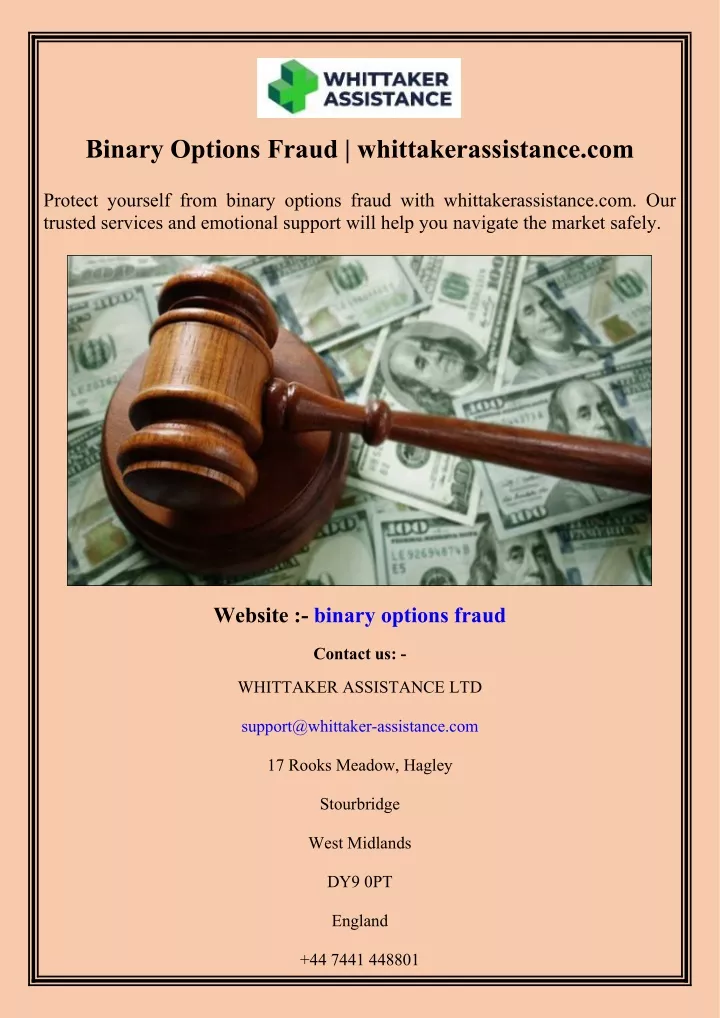 binary options fraud whittakerassistance com