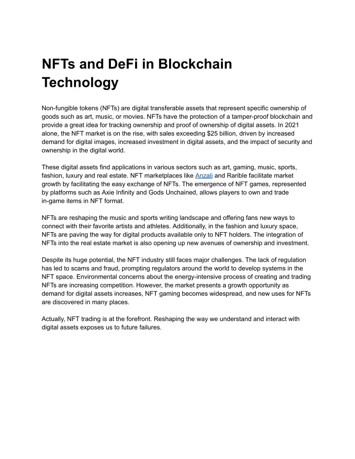 nfts and defi in blockchain technology