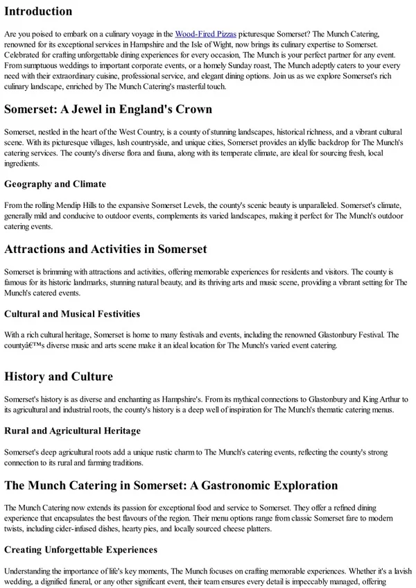 A Taste of Somerset's Splendour: The Munch Catering's Culinary Journey Beyond Ha