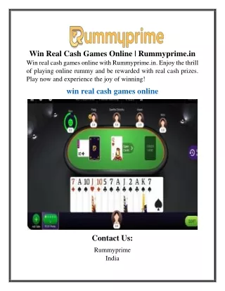 Win Real Cash Games Online  Rummyprime.in