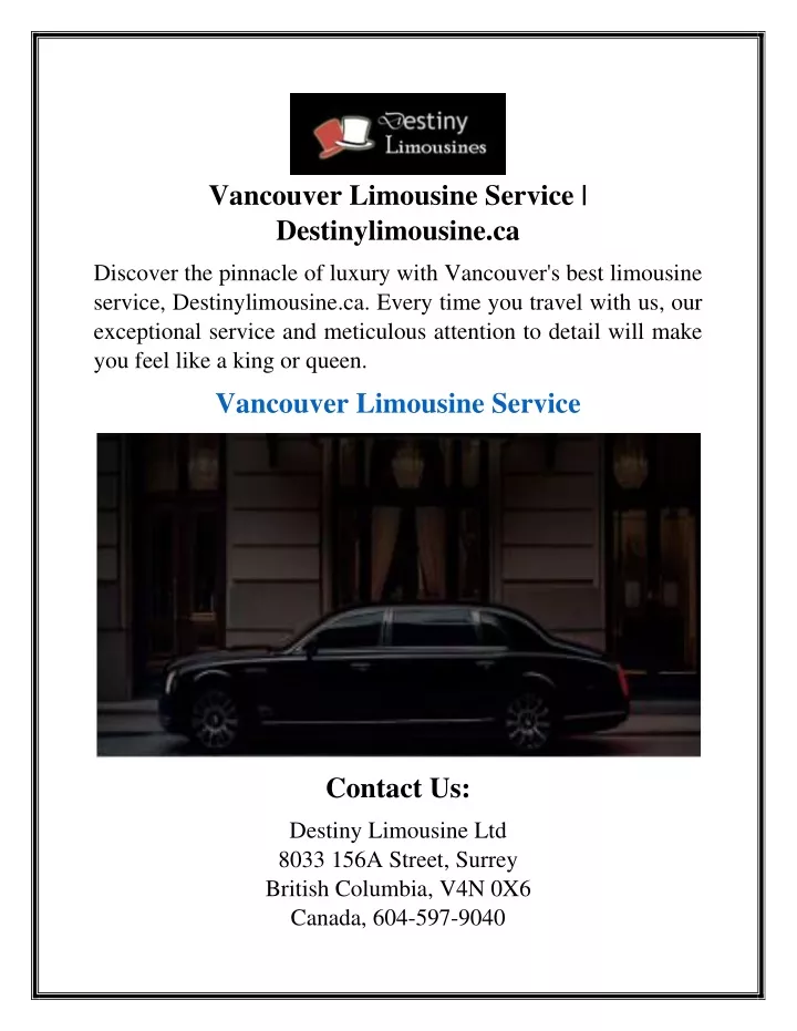 vancouver limousine service destinylimousine ca