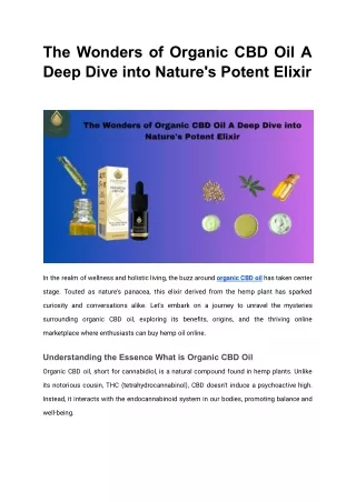 the wonders of organic cbd oil a deep dive into
