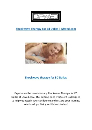 Shockwave Therapy For Ed | Dfwed.com
