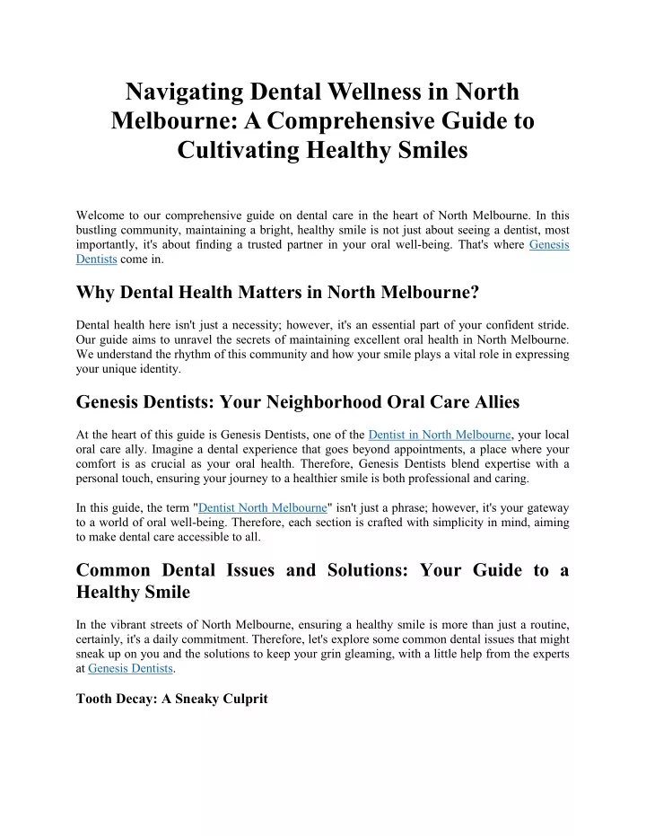 navigating dental wellness in north melbourne
