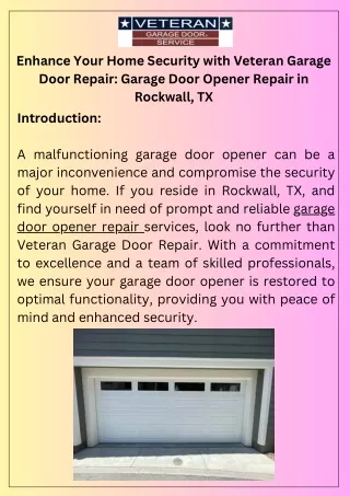 Enhance Your Home Security with Veteran Garage Door Repair Garage Door Opener Repair in Rockwall, TX