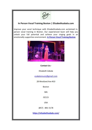 In Person Vocal Training Boston | Elizabethzabala.com