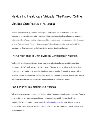 Navigating Healthcare Virtually-The Rise of Online Medical Certificates in Australia