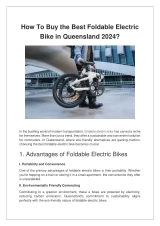 How To Buy the Best Foldable Electric Bike in Queensland 2024?