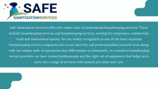 House Keeping Services - Safe Sanitization Services