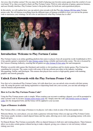 Unlock Extra Rewards with the Play Fortuna Promo Code