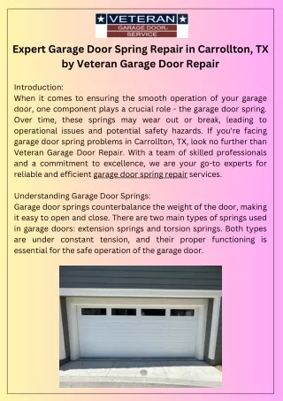 Expert Garage Door Spring Repair in Carrollton, TX by Veteran Garage Door Repair