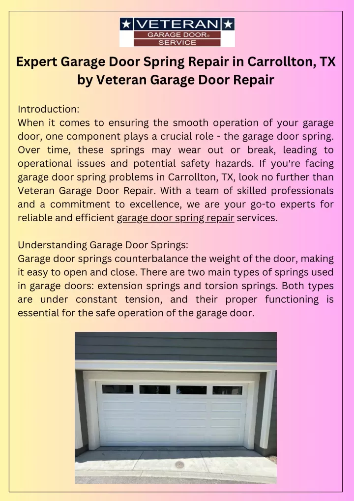 expert garage door spring repair in carrollton