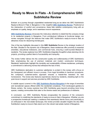 Ready to Move In Flats - A Comprehensive GRC Subhiksha Review