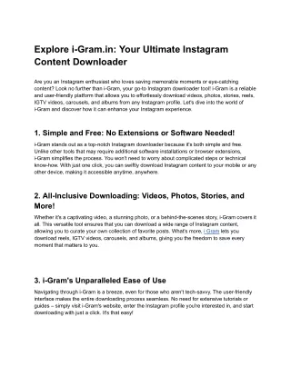 Explore i-Gram.in: Your Ultimate Instagram Content Downloader