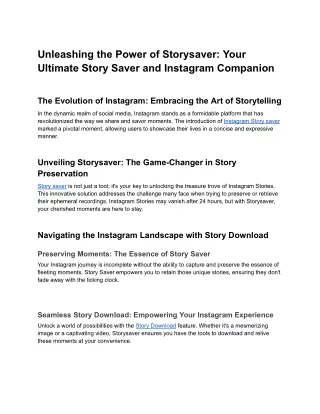 Unleashing the Power of Storysaver: Your Ultimate Story Saver and Instagram Comp