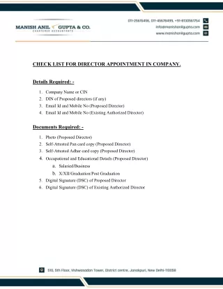check list for director appointment in company