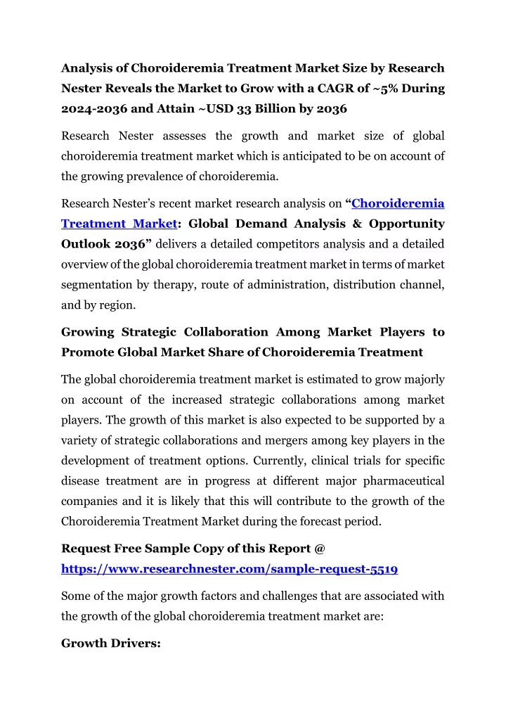 analysis of choroideremia treatment market size