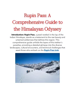 Rupin Pass Trek: Himalayan Wilderness Expedition