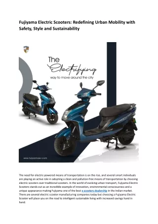 Fujiyama Electric Scooters Redefining Urban Mobility with Safety, Style and Sustainability