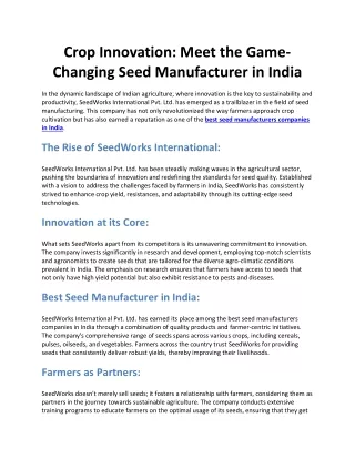 Crop Innovation: Meet the Game-Changing Seed Manufacturers in India