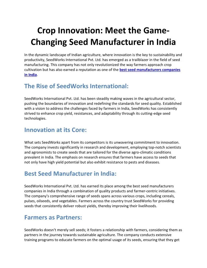crop innovation meet the game changing seed