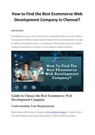 How to Find the Best Ecommerce Web Development Company in Chennai