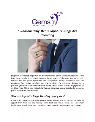 5 Reasons Why Men's Sapphire Rings Are Trending