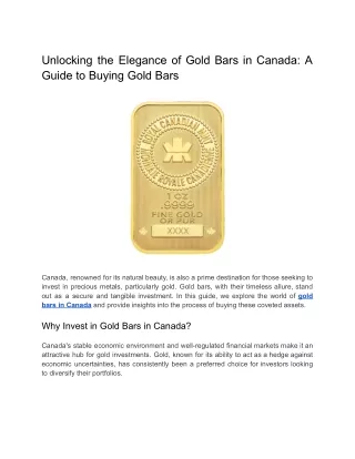 Unlocking the Elegance of Gold Bars in Canada_ A Guide to Buying Gold Bars