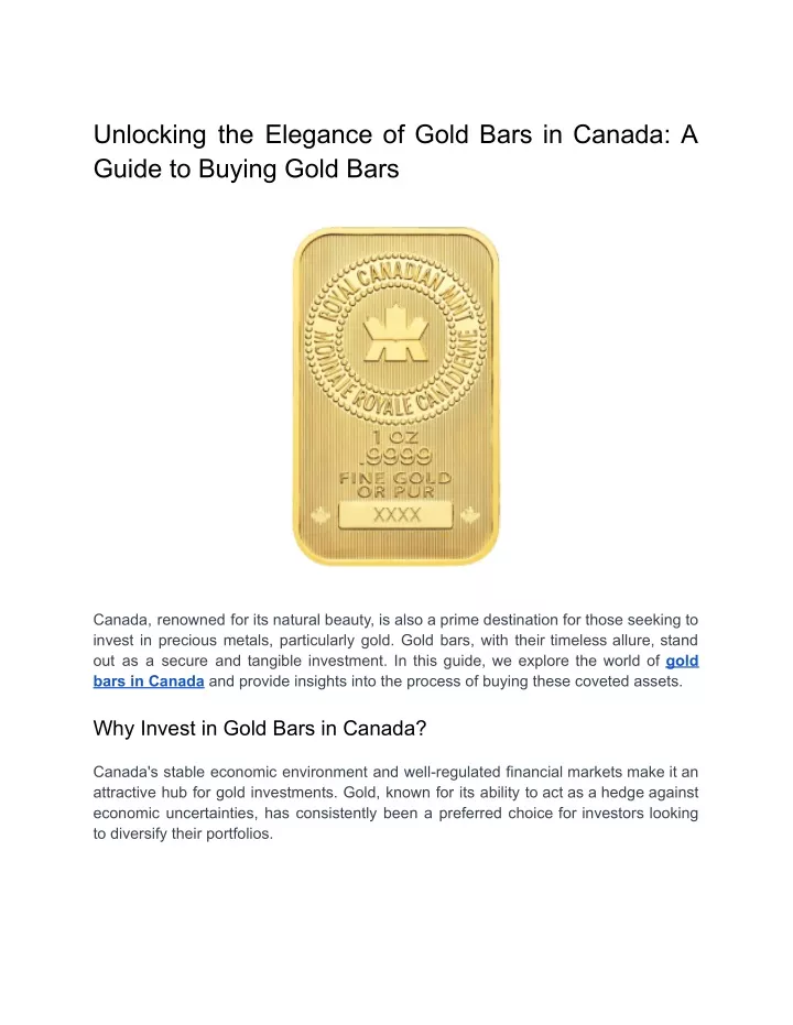 unlocking the elegance of gold bars in canada