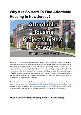 Affordable Housing Projects in New Jersey
