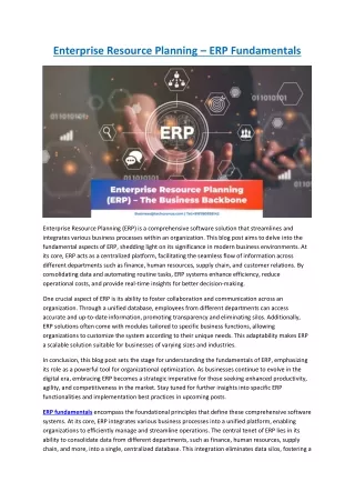Enterprise Resource Planning – ERP Fundamentals
