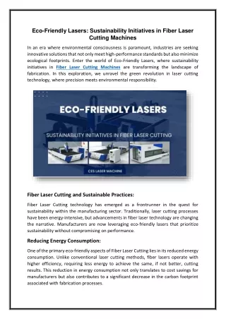 Eco-Friendly Lasers: Sustainability Initiatives in Fiber Laser Cutting