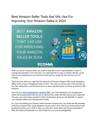 Best Amazon Seller Tools that VAs Use For Improving Your Amazon Sales in 2024